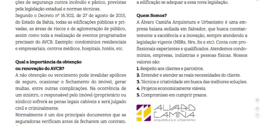 Publicação sobre o AVCB, Revista “Cadê o Síndico”.